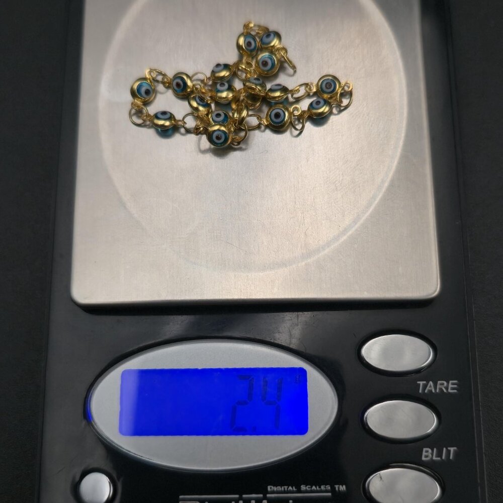 7.5 Inch Gold Over Sterling Silver Evil Eye Nazar Chain Bracelet A7304 - Picture 7 of 7